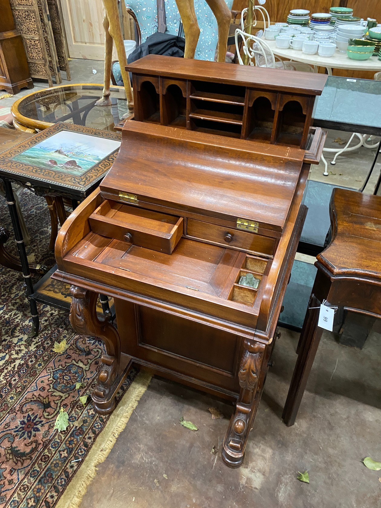 A Victorian style mahogany 'pop up' Davenport, width 52cm, depth 57cm, height 90cm